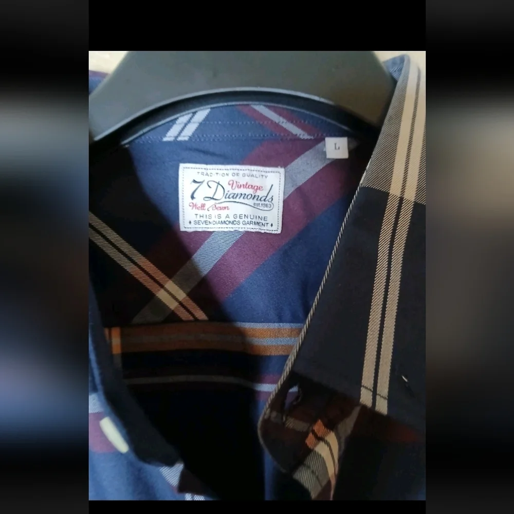 7 DIAMOND Long Sleeve Men's Size Large Multicolored Flannel button up - Picture 3 of 7